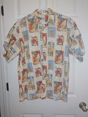 Half Moon Bay Vintage Hawaiian Tropical Print Shirt Cotton Button Up Men's Large